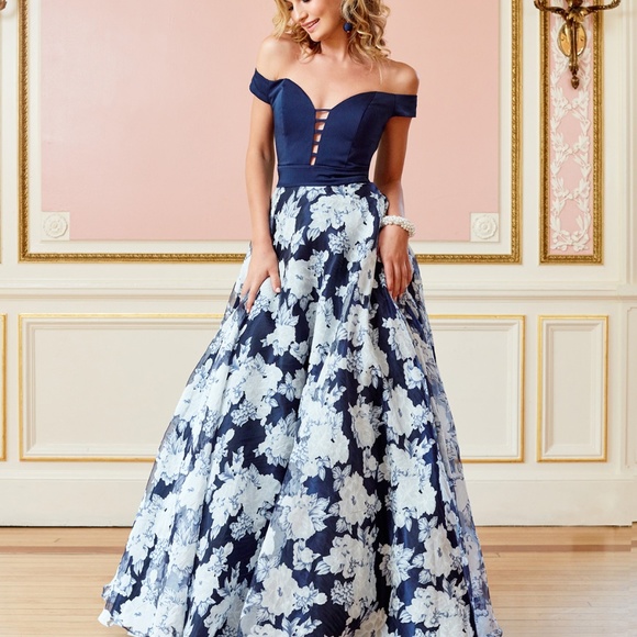 Clarisse Dresses & Skirts - Clarisse// Navy Blue & Floral Print/ Cold Shoulder